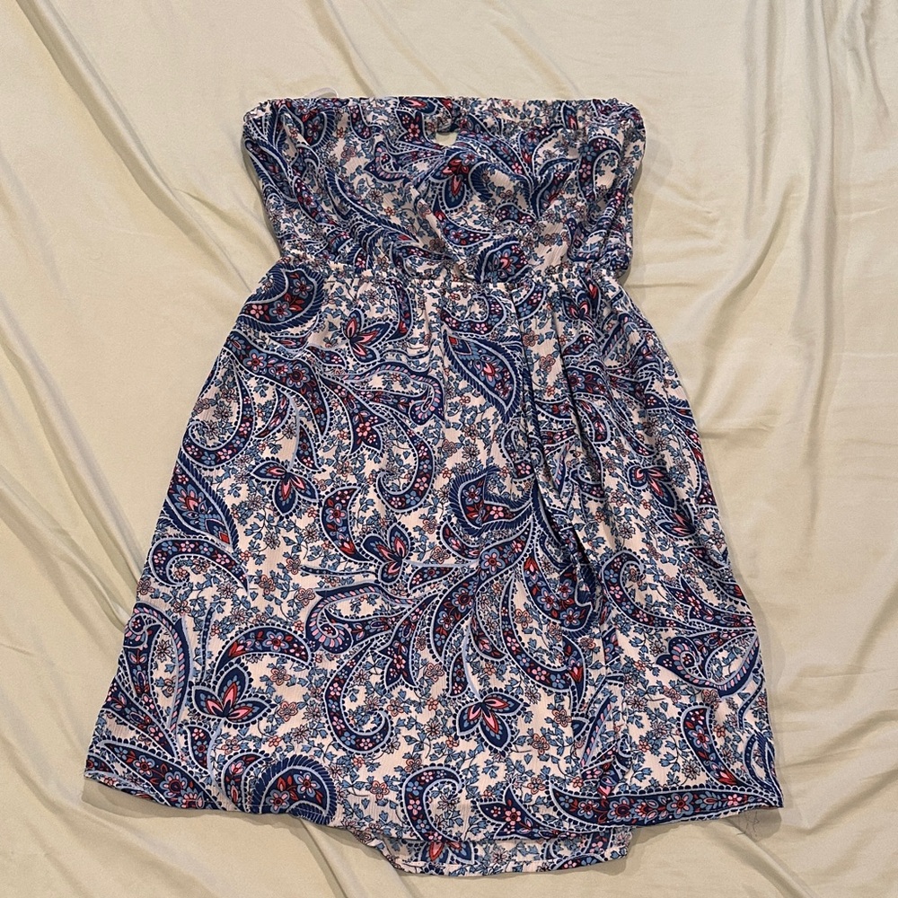 Strapless Paisley Sundress in Navy & Pink